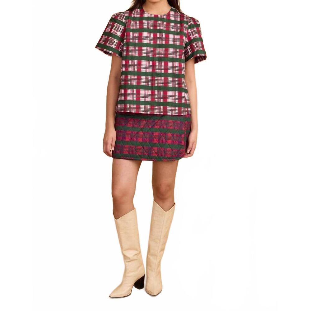 NEW DOUBLE A stevie mini skirt in beet red party plaid